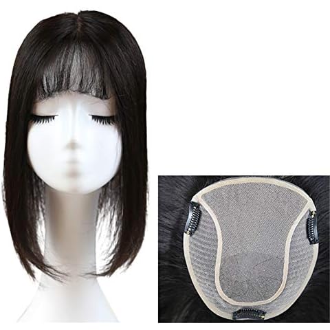 Peluca de pelo humano de 35,56 cm con clip en la base de seda Cover