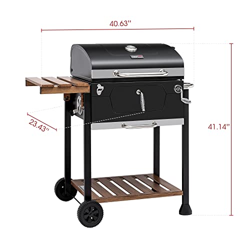 Royal Gourmet CD1824M 24-Inch Charcoal Grill, BBQ Smoker with Handle and Folding Table, Perfect for Outdoor Patio, Garden and Backyard Grilling, Black, Medium by Royal Gourmet - Image 3