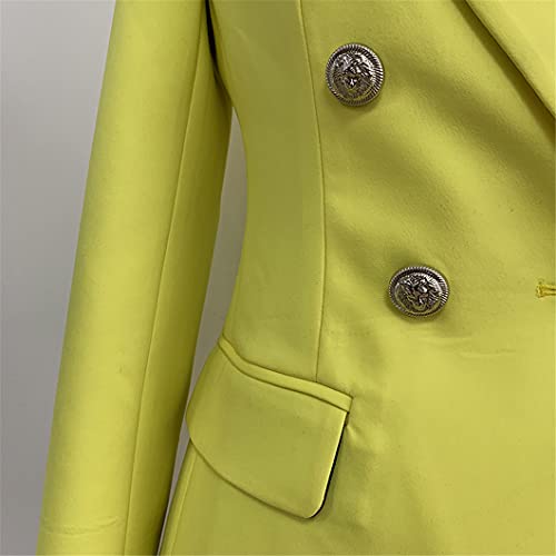 Fashion Blazer Women's Lion Buttons Double Breasted Yellow Blazer Jacket4