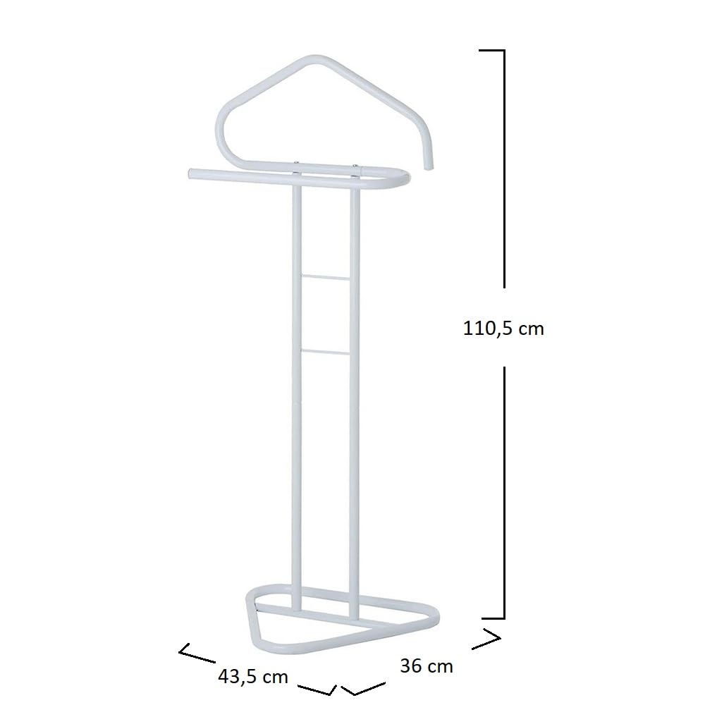 PALUPLUS Servo Muto da Camera in Metallo, Misura 43,5x36x110,5 cm, appendiabiti da terra a 2 posti per giacche, pantaloni, camicie, cravatte -8541M (Bianco)
