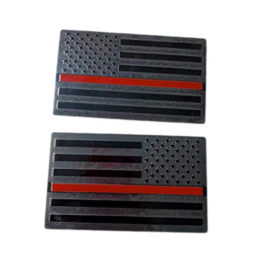 Image of 2 PCS Flag Badges 3D Embossed Stars Zinc Alloy Chrome Regular Orientation and Reverse Orientation,Patriotic Flag,for All Car, Truck or SUV(Black with Red line)