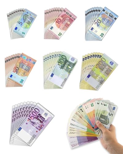 RAVNIX 140 Pièces Faux Billets Euro | Billets Euro Réalistes Taille Réelle 5/10/20/50/100/200/500 € | Impression Réaliste | Idéal pour Money Gun, Jeux Éducatifs, Jeux de Rôle & Activités Montessori