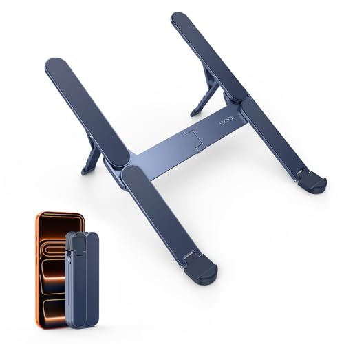 SODI Supporto pieghevole in alluminio per computer portatile, regolabile in altezza, ventilato, per MacBook Pro/Air, HP, Sony, Dell, tutti i laptop da 10 a 16 pollici,Blau