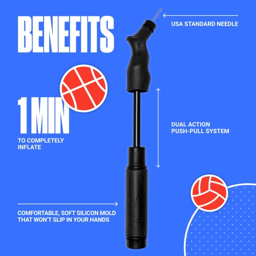 Image of SPORTBIT Ball Pump for Sports Balls - Push & Pull Inflating System - Hand Pump for All Exercise Balls - Volleyball Pump, Basketball Inflator, Football & Soccer Ball Air Pump - Goes with 5 Needles Set