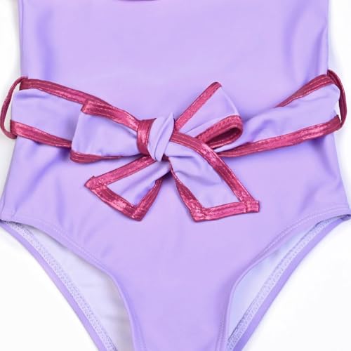 Image of Jxstar Girls One Piece Swimsuit Metallic Ruffle Bathing Suit One Shoulder Swimwear with Decorative Waist Tie & Headband