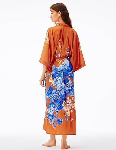 Image of PRODESIGN Kimono Robe for Women - Long Satin Sleepwear Silky Kimono Cover-Up Nightgown Japanese Bathrobe Loungewear Blouse
