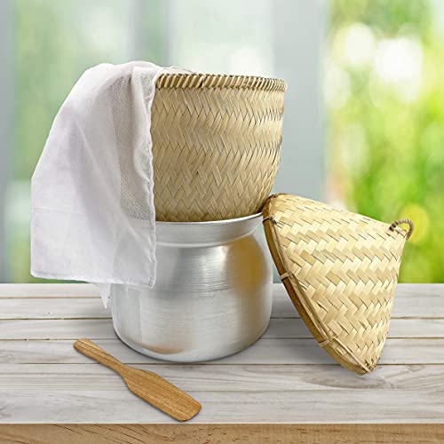 Panwa Sticky Rice Aluminum Cook Pot From Thailand - Genuine Replacement Pot For Traditional Steamer Crock, Family Size 8.67 Inch Standard Diameter (22 Cm) #TOP3