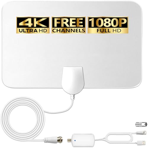 TV Aerial Indoor - 4K HD Amplified Digital Aerials for Local Channels - 360° Long Reception Antenna with Signal Booster Support All Types TV