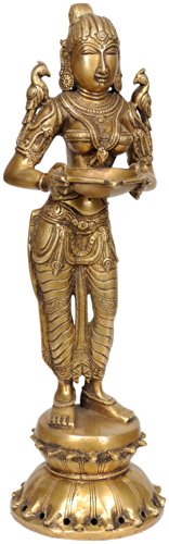Statue Deepalakshmi en laiton style Chola avec perroquet pour salon - 2