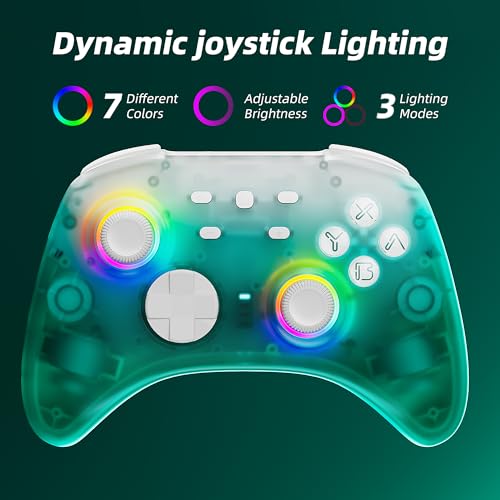 Mytrix Wireless Pro Controllers with Hall Effect Joysticks/Hall Trigger (No Drift), Black Ice Bluetooth Controller for Nintendo Switch, Windows PC iOS Android Steam with RGB Light/Programmable/Turbo