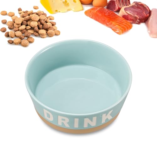 7.2\" Non-Slip Ceramic Dog Bowl, 37 Oz Heavy-Duty Dog Food/Water Dish, Pet Feeding Bowl for Small and Medium Dogs, Food Grade Porcelain Pet Feeder Bowl, Microwave and Dishwasher Safe, Lake Blue