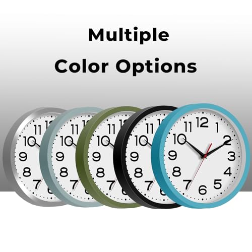 Image of Roymnie 8 Inch Small Wall Clock, Battery Operated Silent Non Ticking Blue | analog wall clock; bold numerals for easy reading; silent non-ticking; 1 AA battery (not included); for classroom