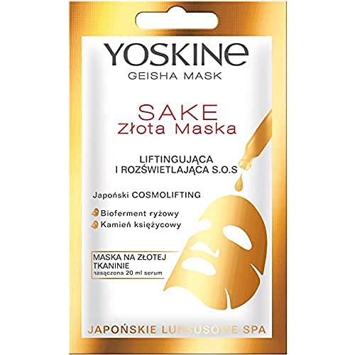Yoskine Geisha Mask Masque sur tissu de saké doré 20 ml, liftant et éclairant, anti-âge, soin visage, hydratant visage, masques visage beauté, masques beauté, soin visage