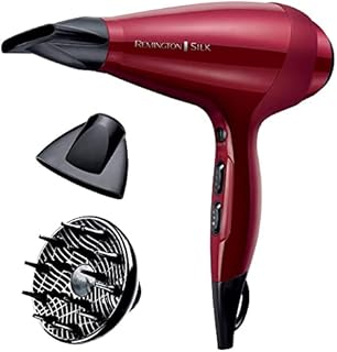 Remington suszarka do włosów z jonizacją z proteinami jedwabiu, 3 ust. nagrzewania, zimny nawiew, koncentrator i dyfuzor w zestawie, łatwa do czyszczenia, moc 2400W AC, czerwona, Silk AC9096