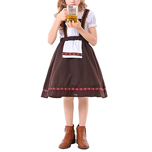 Vohawsa Kids Girls Oktoberfest Costume Outfit Matching Dress Beer Costume Dress Halloween Maid Cosplay Dress Women And Daughter (Khaki White Kid, S) #TOP3