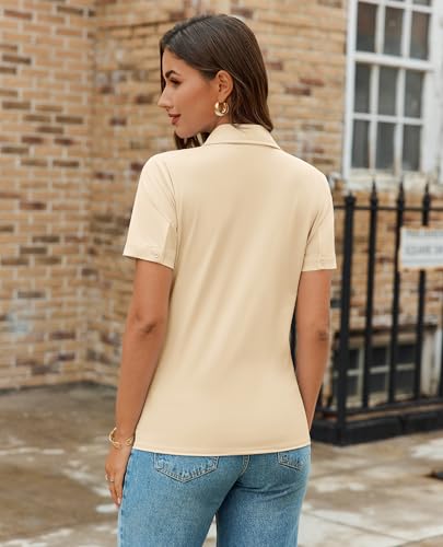 Image of Gleeivy Women's Slim Fit Button Down Shirt Stretch Short Sleeve Wrinkle-Free Work Blouse for Business Casual Office