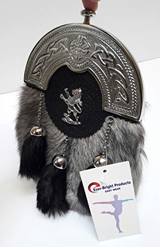 Scottish Kilt Sporran Grey Goat Skin Full Dress Sporran Celtic Chrome Cantel4