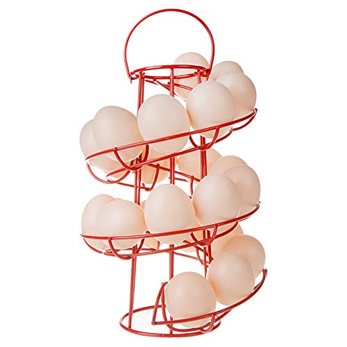 Egg Skelter Deluxe Modern Spiraling Dispenser Rack - Verchromter freistehender Draht Hühnerei Aufbewahrung Organizer Display Halter Korb für Arbeitsplatte Küche (rot) Cover