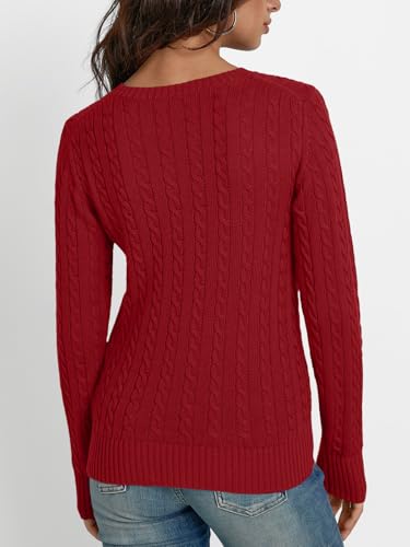 Image of LILLUSORY Women's Cable Knit V Neck Lightweight Soft Pullover Sweaters