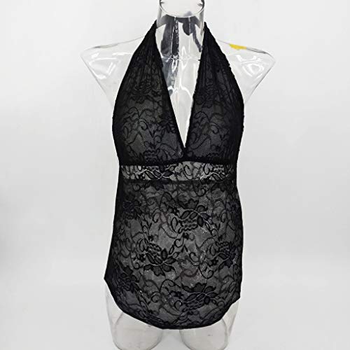 Women Pregnant Lace Babydoll Halter Dress Teddy V-Neck Lingerie Sexy One Piece Bodysuit Sleepwear Nightgown Chemise Black - Thumbnail 2