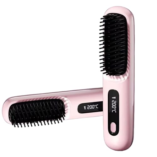 Go Brush Pro Mini brosse à lisser sans fil électrique anti-brûlure avec écran LED rechargeable...