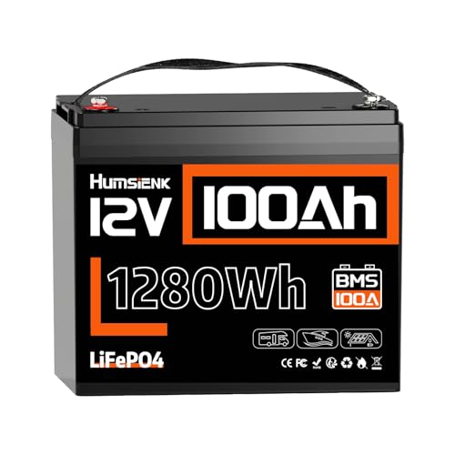 Humsienk Batteria Litio 12V 100Ah con 100A BMS e Protezione Bassa Temperatura, 1280Wh Energia, Max. 15000 cicli, Batteria LiFePO4 12V per Camper, Barca, Impianti Solari, Off-Grid