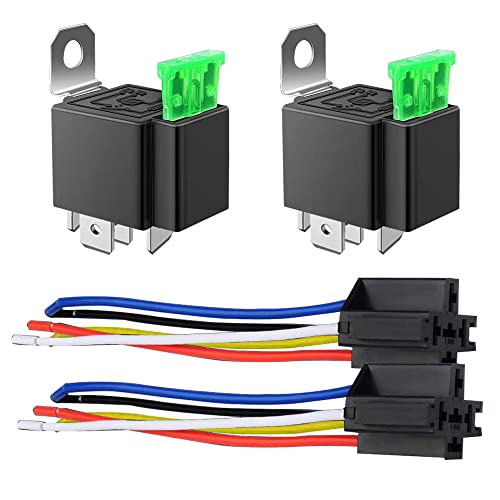 GUUZI 2-pack 30A Säkringsrelä Bil Lastbilsuttagssats-30A ATO/ATC-Omkopplarkabelkabelsats-12V DC 5-stift SPDT Automotive 14 AWG-Ledningar