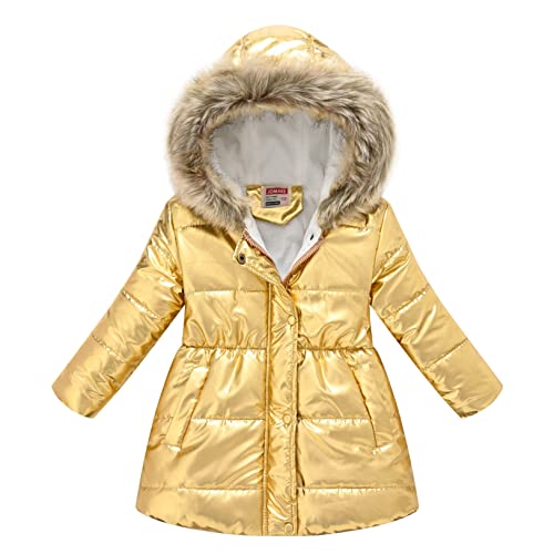 Kids Girls Shiny Metallic Hooded Thicken Jacket Winter Warm Waterproof Full Zip Casual Outerwear