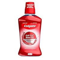 Colgate Optic White Teeth Whitening Mouthwash, 500mL, with Optic Brightener, Alcohol Free