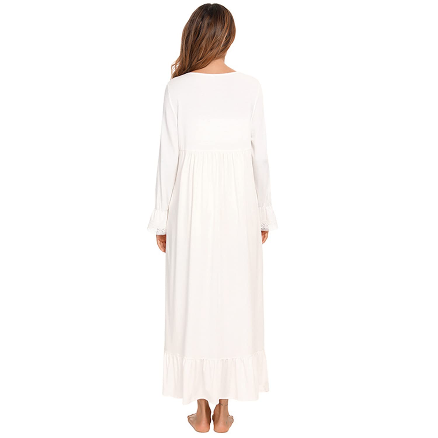 Verve Jelly Chemise de nuit vintage victorienne à manches longues pour femme, robe pyjama légère et douce