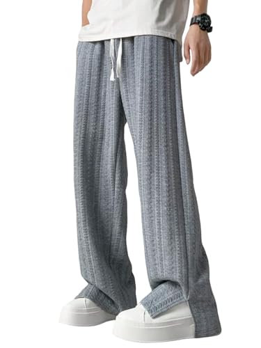 ZAFUL Mens Textured Straight Casual Pants Baggy Drawstring Elastic Waist Bottom Lounge Split Cuff Trousers with Pockets