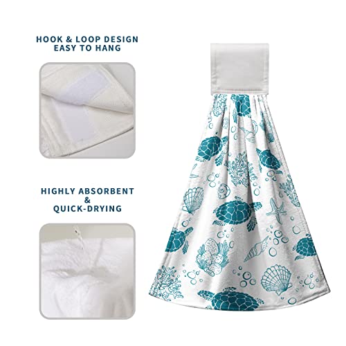 Lealeg Summer Turtle Hanging Towels, Ocean Animal Tie Towels, Sea Turtle Hanging Hand Towels Absorbent Portable Polyester Dish Towel Tortoise Tea Towels Set For Kitchen Bathroom Toilet Home 17X12 In #TOP4