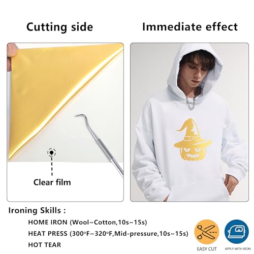 Image of RENLITONG HTV Shiny Golden PU Stretch Metallic Heat Transfer Vinyl 12 Inch x 7 feet Roll DIY for T-Shirt Clothing Iron on Vinyl for All Cutter Machine Glossy(Shiny Golden)
