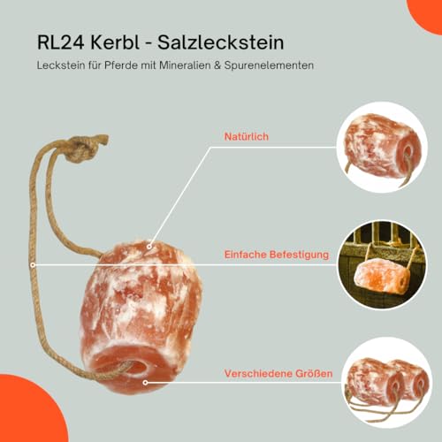 RL24 - Kerbl Salzleckstein – Leckstein für Pferde mit Mineralien & Spurenelementen – Pferdeleckerlis aus 100% Bergkristallsalz – Mineralleckstein mit Kordel – Zusatzfutter – 1 x 1750 g