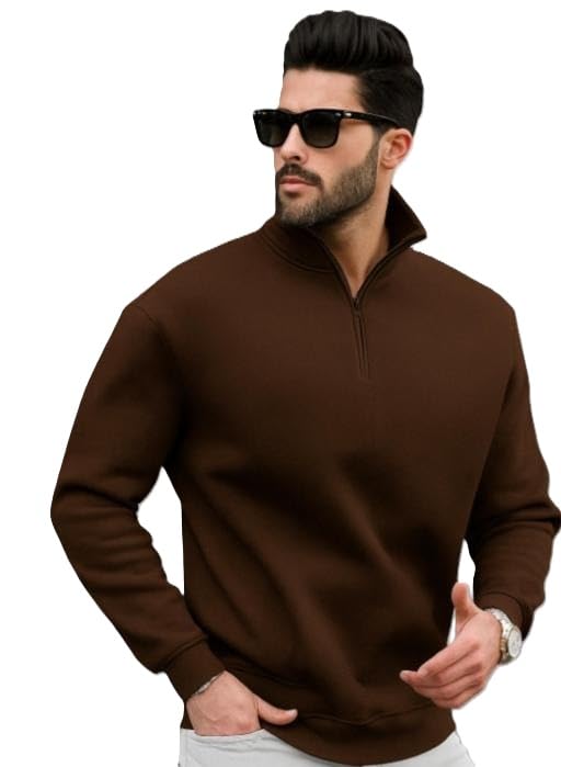 Men High Neck Half Zip Sweatshirt Long Sleeve Casual Street Outfit Comfortable Modern Winter Brown 2XL-picture-40