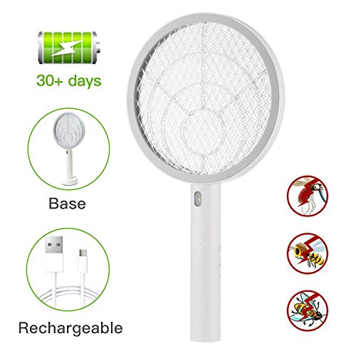 Teniswatter Electric Bug Zapper Fly Swatter Zap Mosquito Indoor Outdoor Pest Control, Powerful Grid, USB Rechargeable, LED Lighting w/Base, 3 Layers Mesh, White Teniswatter Electric Bug Zapper Fly Swatter Zap Mosquito Indoor Outdoor Pest Control, Powerful Grid, USB Rechargeable, LED Lighting w/Base, 3 Layers Mesh, White