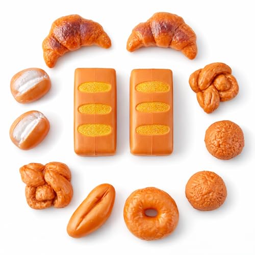 12 PCS Fake Bread Pastries Set, Life Sized Plastic Pretend Play Food Toy Kids Bakery Grocery Kitchen Playset