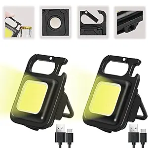MAGICPALACE COB Small Flashlights 1000 Lumens Mini Keychain Flashlight, Rechargeable 4 Modes Portable Pocket Light with Folding Bracket Bottle Opener for Fishing Walking Camping (2 Pack), Abs