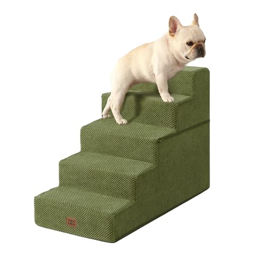 Image of EHEYCIGA Dog Stairs for High Bed 22.5 inch H, 5-Step Dog Steps for Bed, Pet Steps for Small Dogs and Cats, Non-Slip Balanced Pet Ramp Indoor, Olive Green