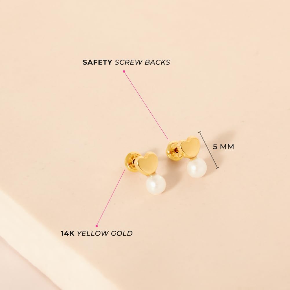 14k Yellow Gold Polished Drop Safety Screw Back Earrings For Toddler and Little Girls - Children's Polished Shape Drop Earrings