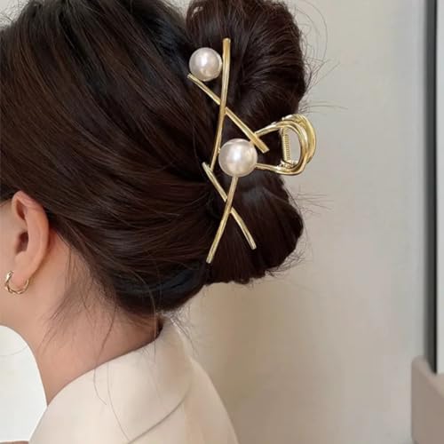 Image of Diversa Rhinestone Golden Claw Clip, Embellished Korean Clutcher, Non- Slip Metal Claw Clip for Girls, Fancy Clutcher for Women, Pack of 1 (White Lily)