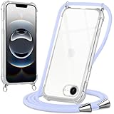 Oelrstfe Coque pour iPhone 16E/iPhone SE 4 2025 avec Cordon, Transparente Silicone Housse avec Réglable Cordage   Collier Case Protection pour iPhone 16E/iPhone SE 4, Bandoulière   Violet