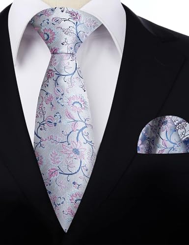 Image of Alizeal Mens 3.15inches Leaf Flower Pattern Tie Set | Floral Pattern Pocket Square Perfect for Fall Winter Business and Holiday Events
