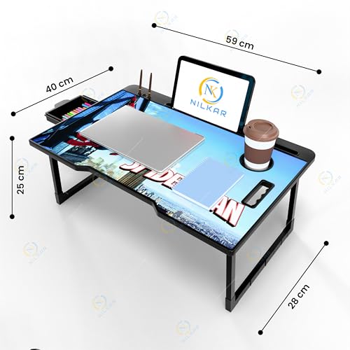 Image of Laptop Table Smart Multipurpose Foldable Laptop Table with Cup Holder, Study Table, Bed Table, Breakfast Table, Foldable and Portable /Ergonomic & Rounded Edges /Non-Slip Legs (COTTED SP)