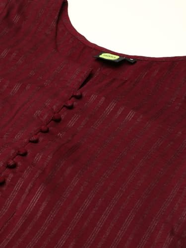 Image of Hritika Self Design Viscose Rayon Maroon Kurta & Trousers Set (HRKB0048MRON S)