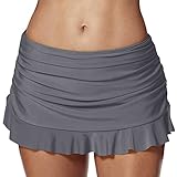 LULUZ Damen Baderock mit Innenslip Bikinirock High Waist Strandrock Yoga Schwimmrock Wassersport Falten Badebekleidung Basic Sommer Beachwear Bademode mit Bikinislip, S-XXL