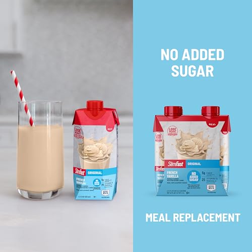 Image of SlimFast Meal Replacement Shake, Original French Vanilla, No Added Sugar, Meal Replacement Shakes, 10g Ready to Drink Protein, 5g Fiber, 25 Vitamins and Minerals, 11 Fl. Oz, 12 Count