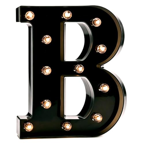 Image of Pooqla Black Light Up Letter B, Marquee Letters Black Room Decor | LED Lighted Letters Birthday Party Decorations, Gifts for Boys Men Christmas Anniversary Night Light Home Bar Room Decoration