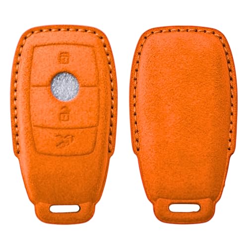Image of KMH Alcantara Car Key Cover Compatible with Mєrcєdєs W205, E320L, C200, C180, C260, C300 Series Model 3 Buttons Shell Case Holder Full Key Protector Smart Keycover, Orange - Pack of 1