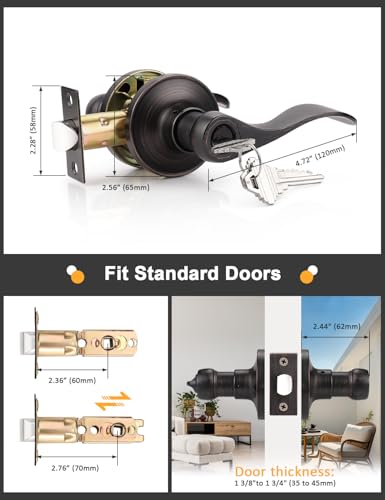 Image of Gobrico Oil Rubbed Bronze Keyed-Alike Entry Door Locks Wave Handle Lever with Same Key, 2Pack